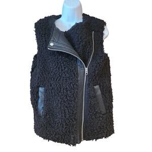 Topshop Luxe Faux Sherpa Sheep fur Black moto Vest sz 2